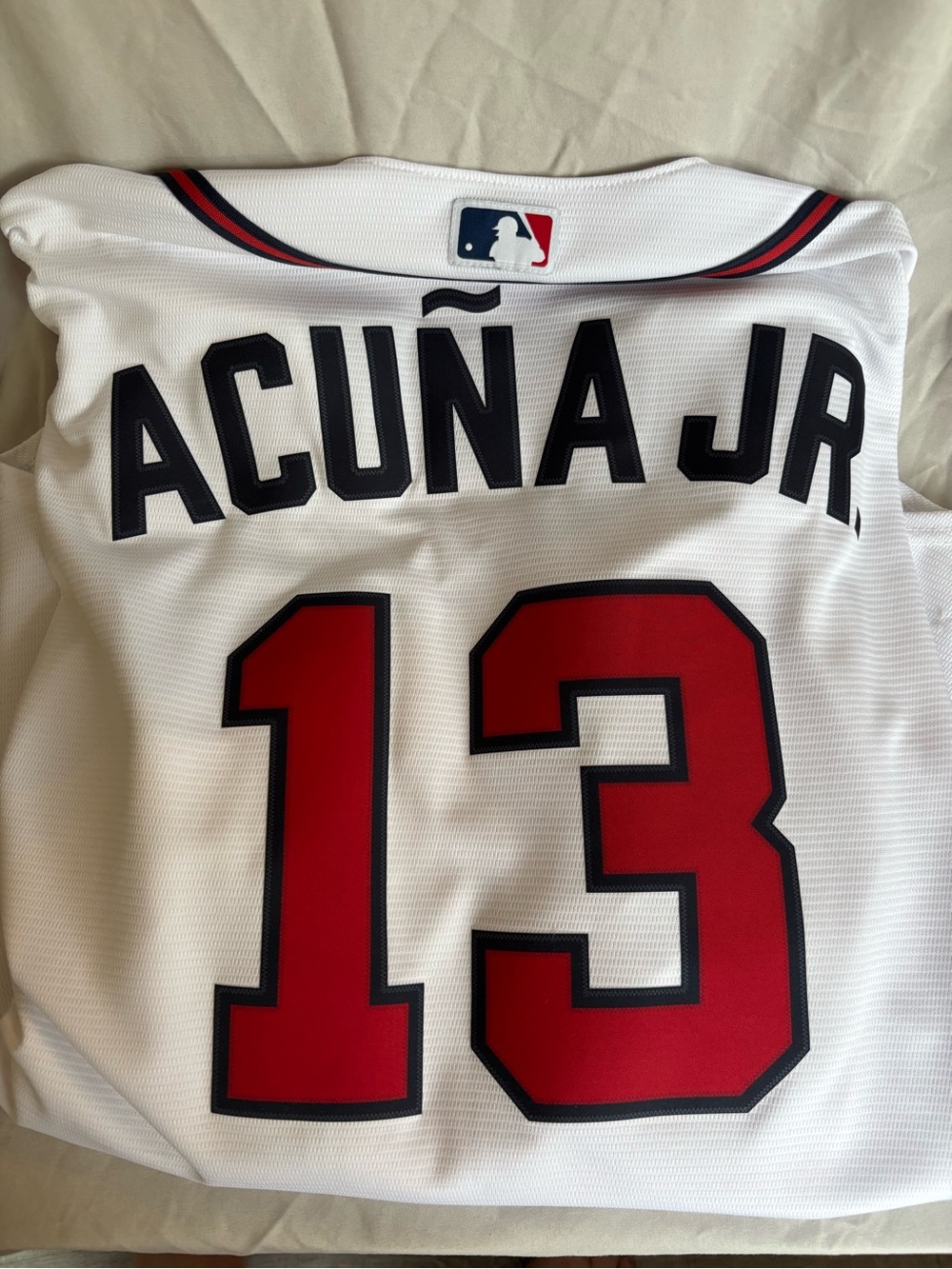 Nike White/Red/Black Acuña Jr #13 Baseball Jersey
